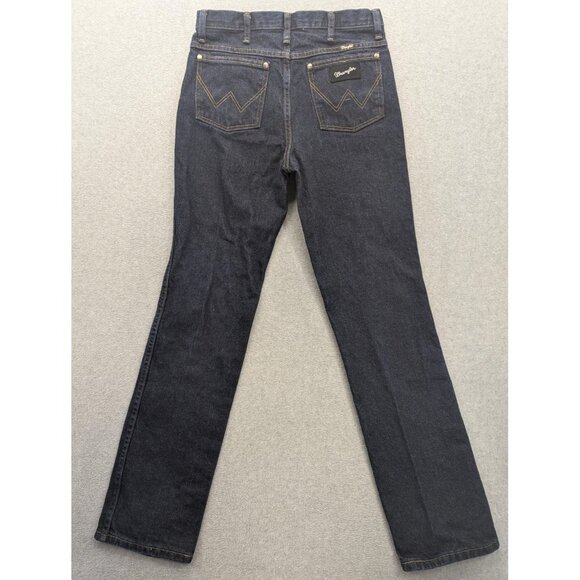 Wrangler Jeans Mens 31x34 Dark Blue Denim Straight Leg Zip Fly Classic Cowboy - Picture 8 of 12